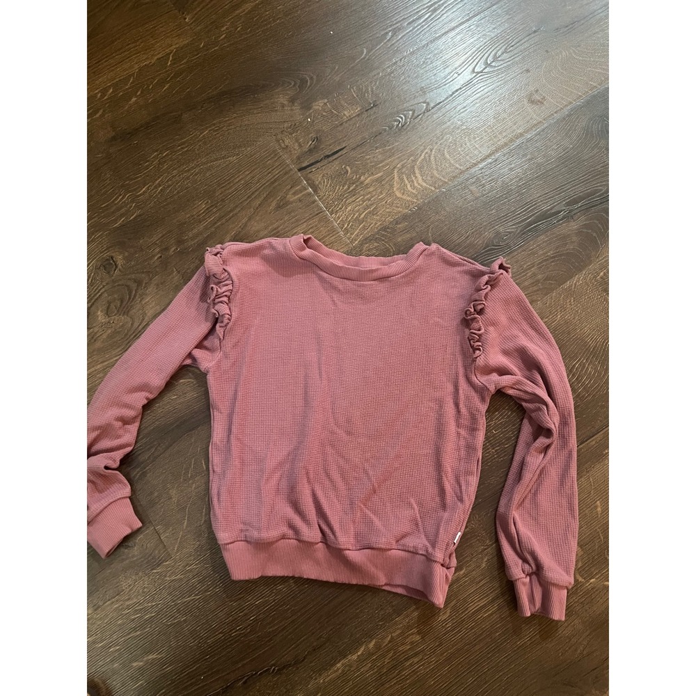 Play by Gymboree Girls Waffle Knit Ruffle Shoulder Sweatshirt Pink Size 6